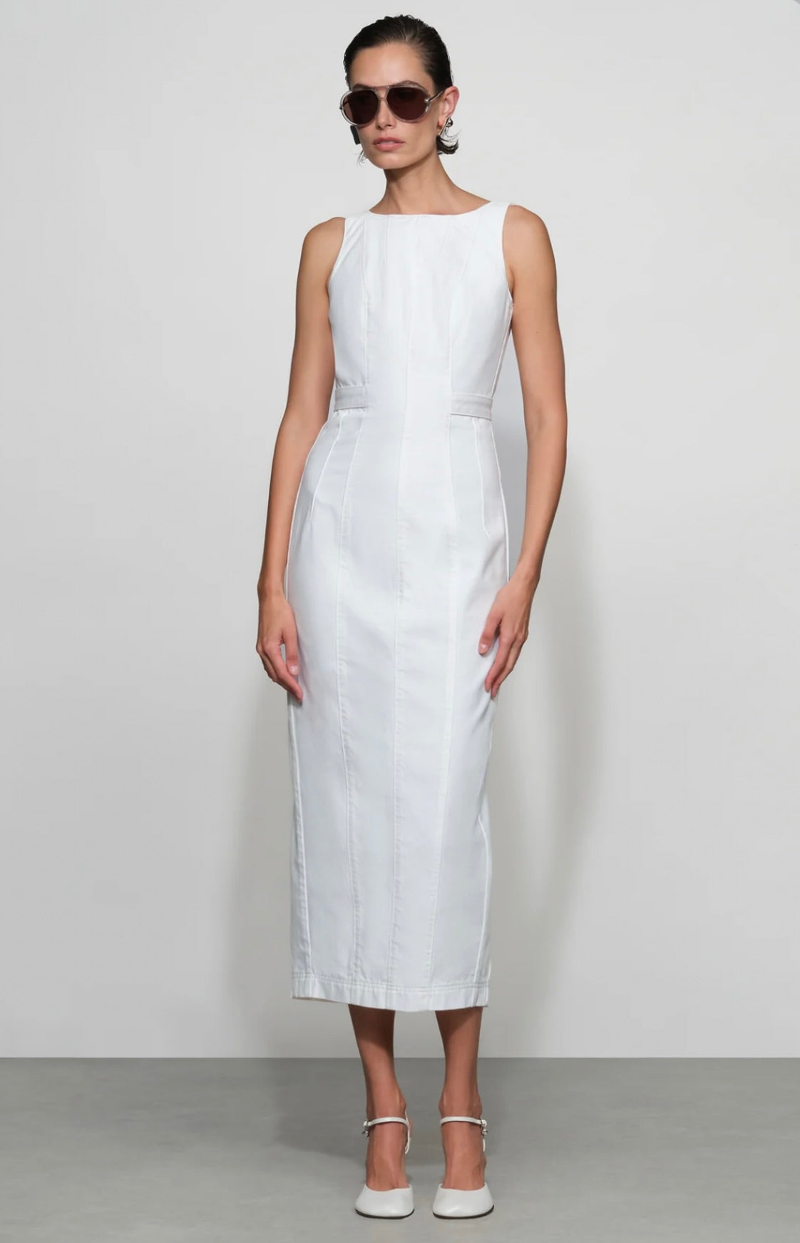 White Architectural Denim Midi