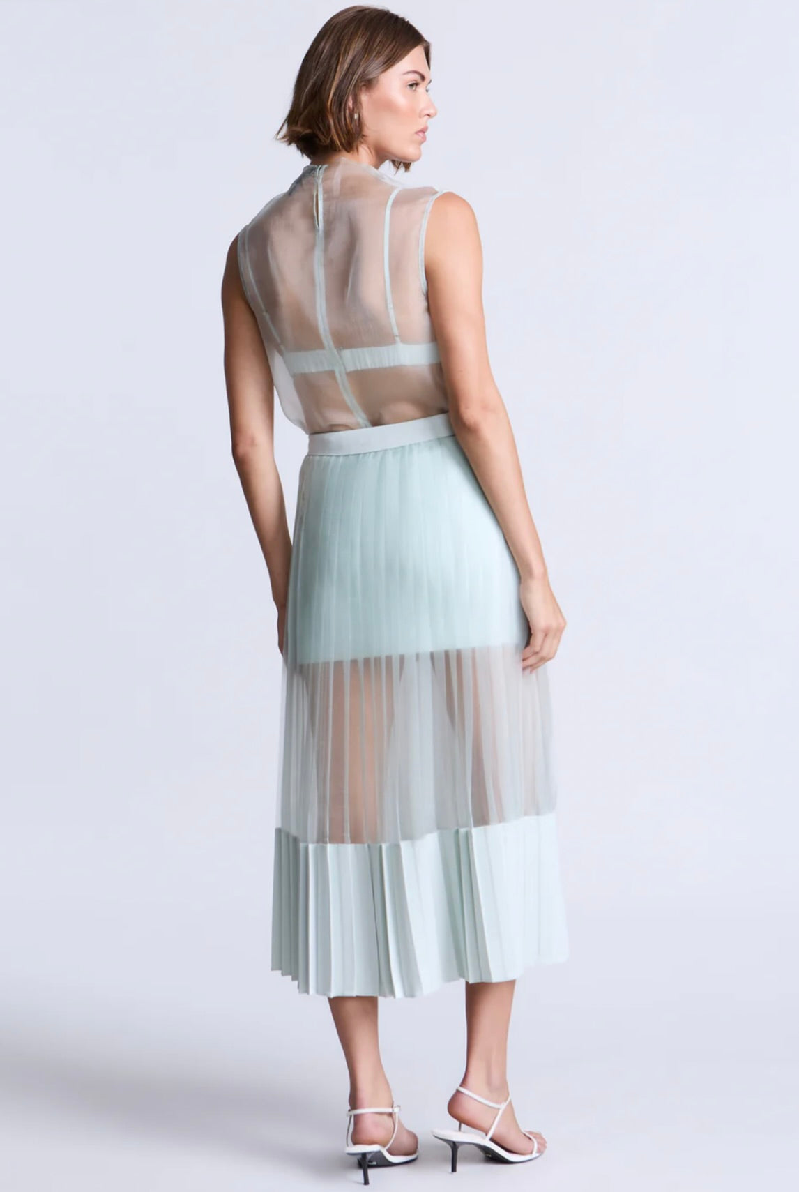 Aqua Pleated Midi Skirt