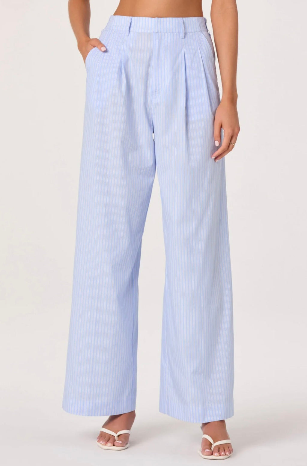 Blue Pinstripe High-Rise Wide-Leg Pant