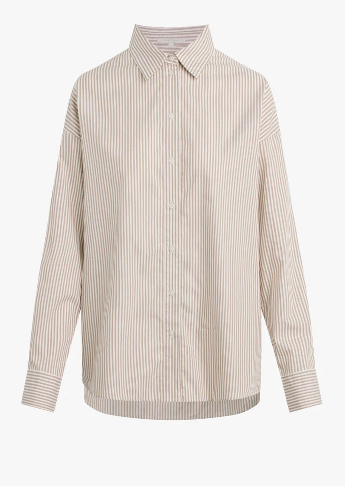 Soft Taupe Stripe Button Shirt