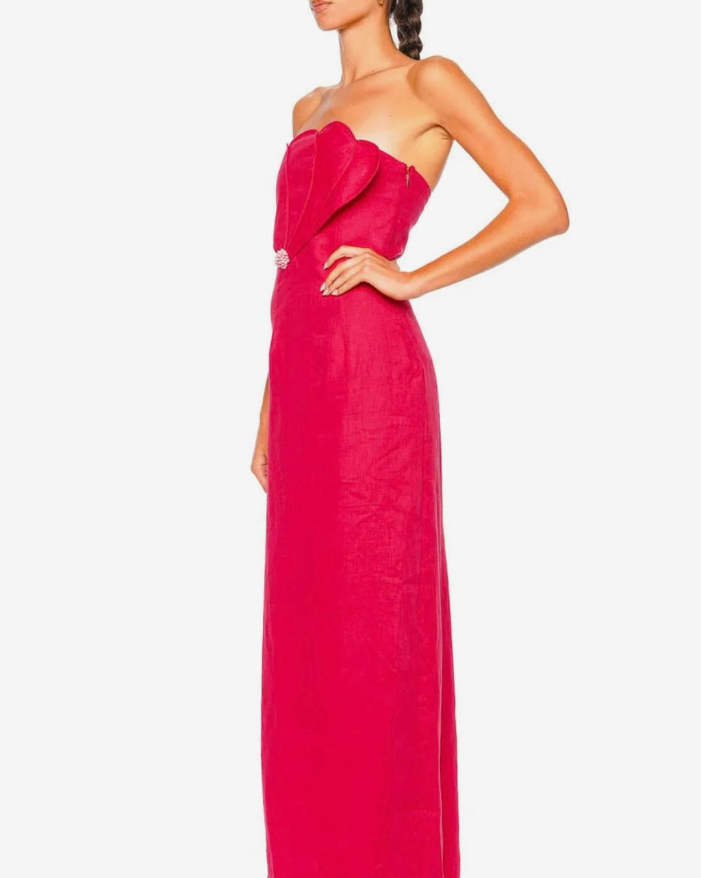 Raspberry Strapless Beaded Petal Maxi Dress