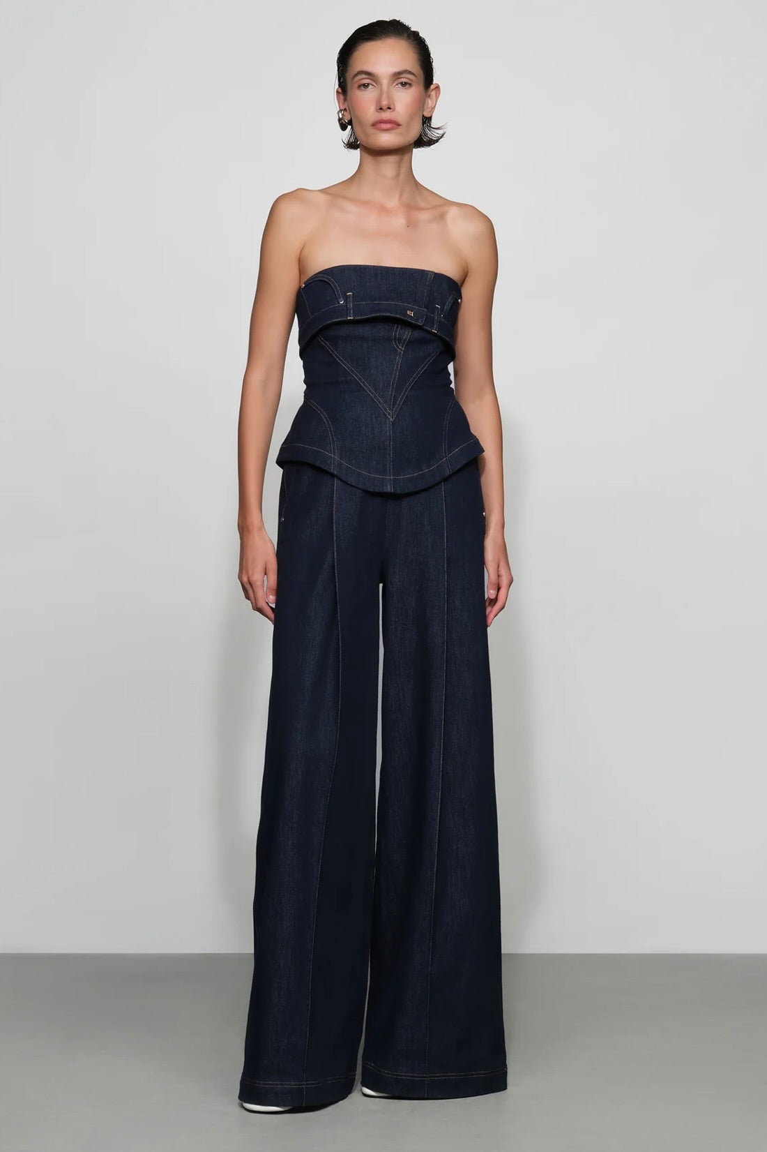 ‌Strapless Corset Denim One-Piece