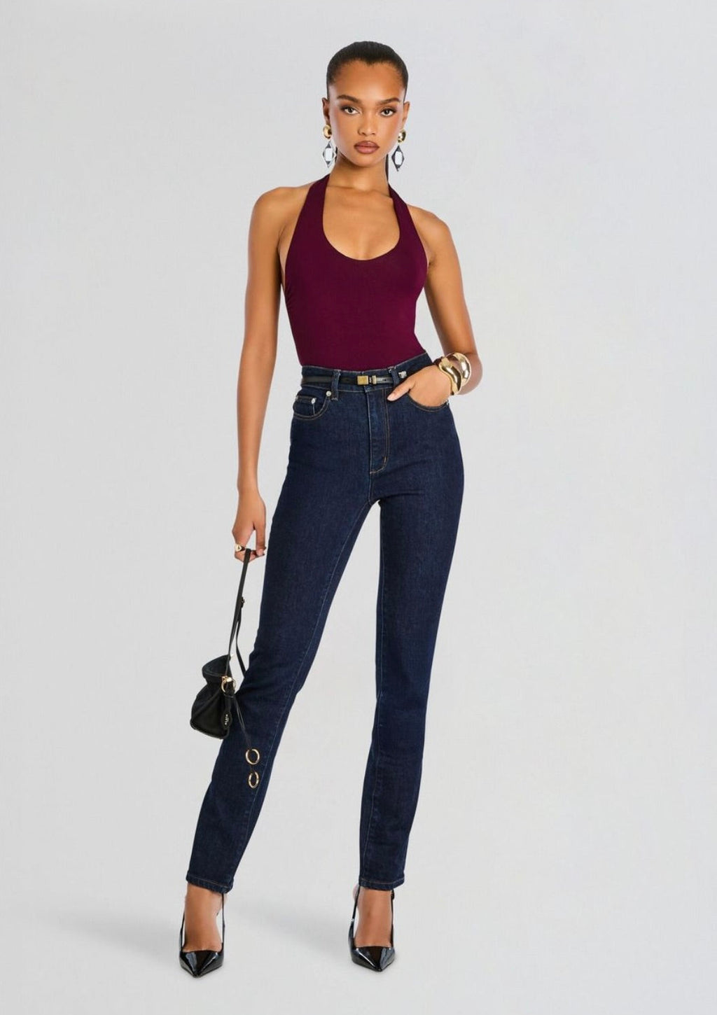 High-Rise Front-Button & Front-Zip Skinny Denim