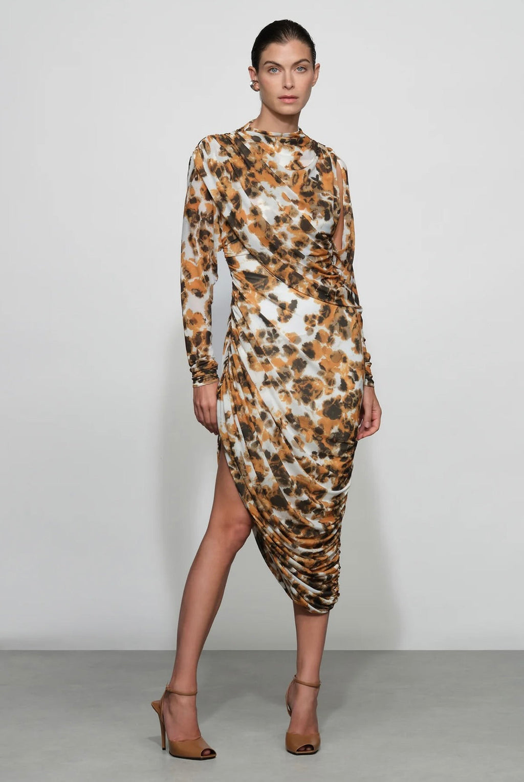Pullover Long-Sleeve Fully-Lined Artistic Brushstroke Gown
