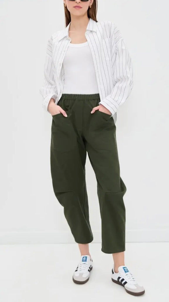 Olive Mid-Rise Elastic Waist Cropped Pants