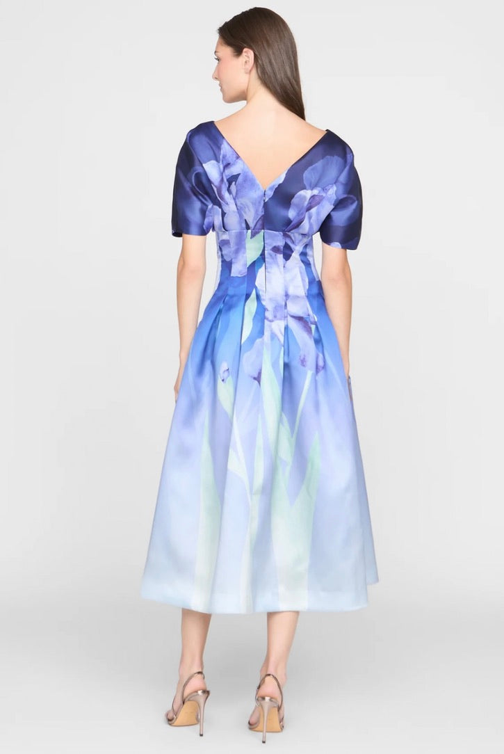 Moonlight Bloom Painterly Floral Mikado Dress