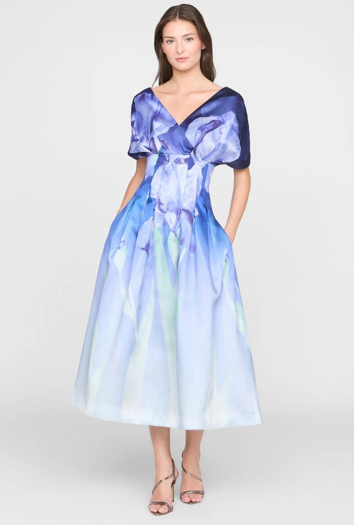 Moonlight Bloom Painterly Floral Mikado Dress