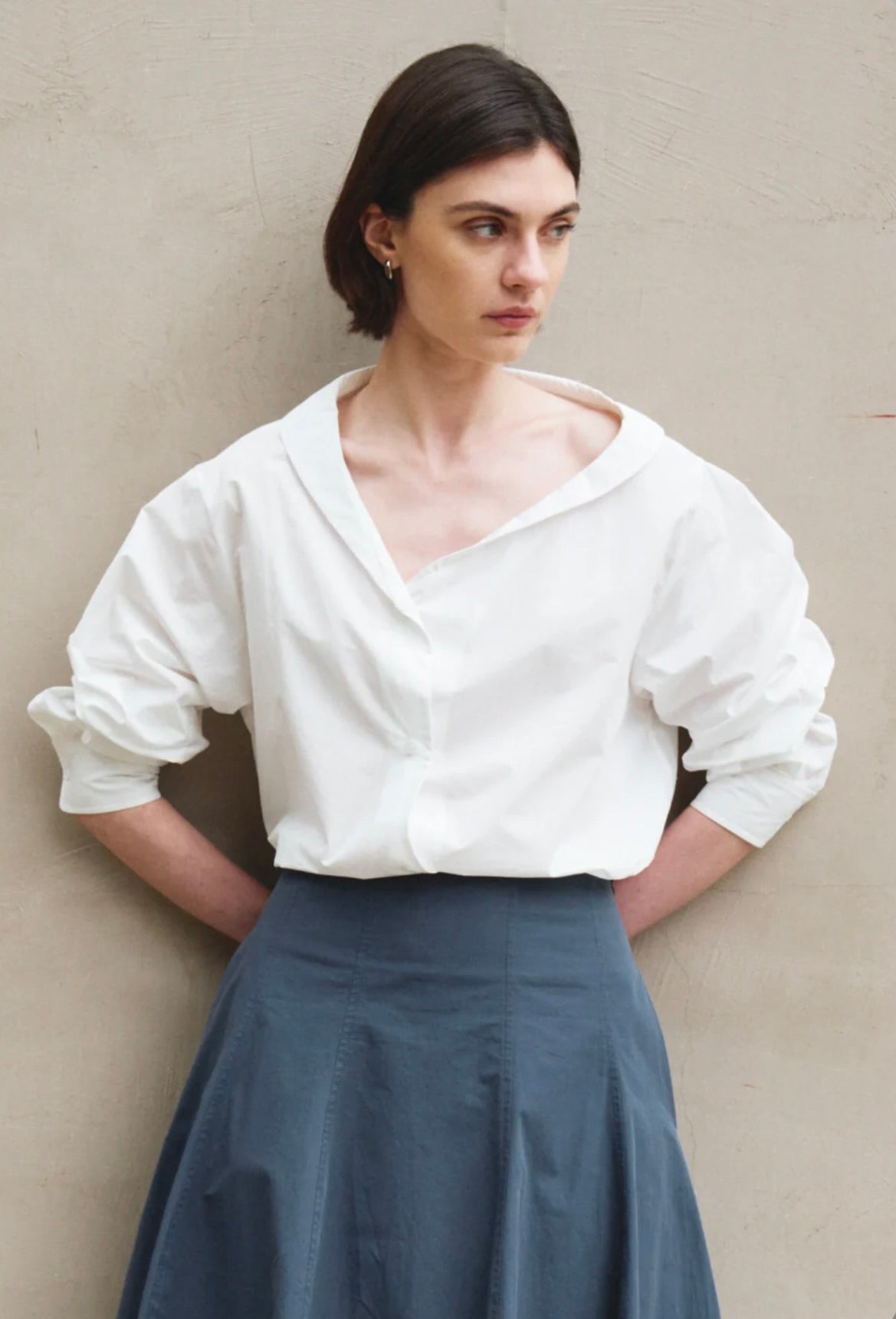 White Asymmetric-Collar Cotton Shirt