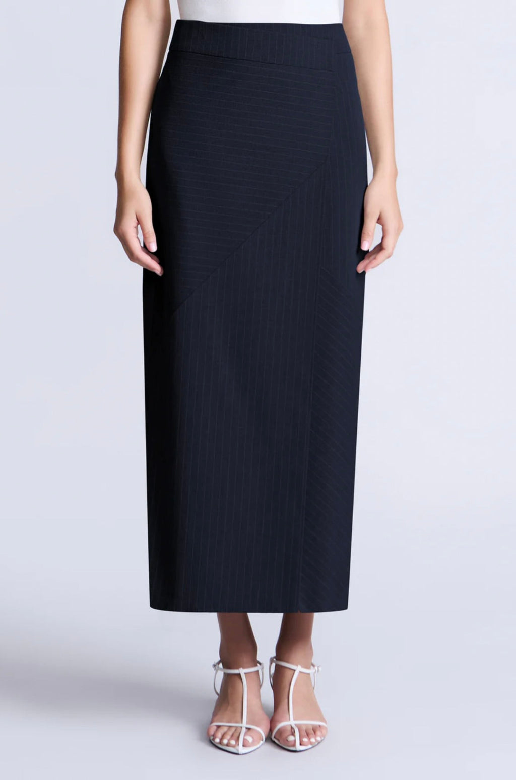 Navy Pinstripe Architectural Midi