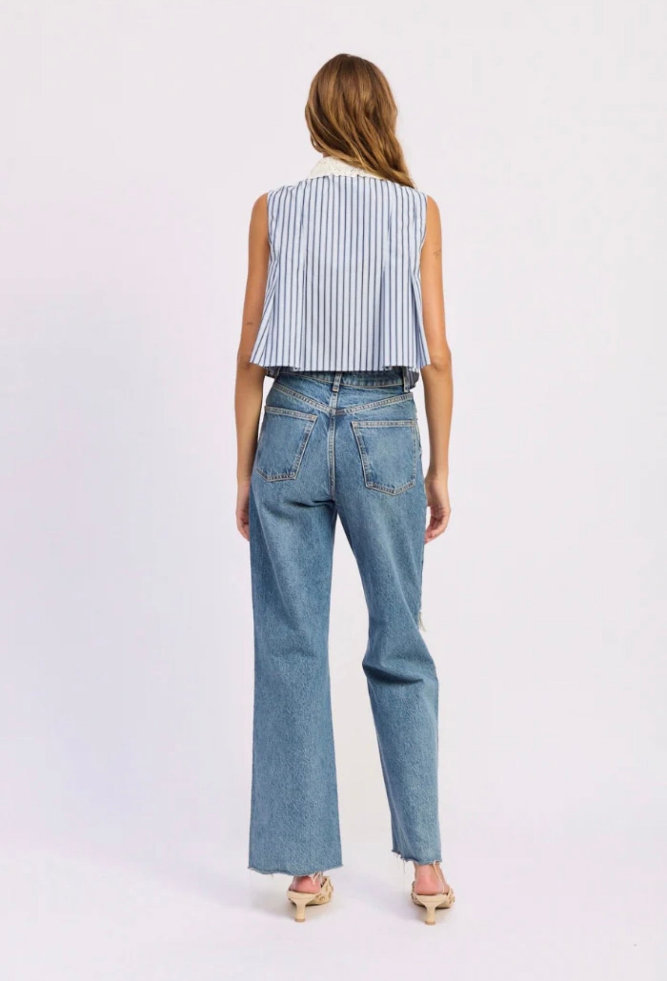 Cropped Pleated Button Top