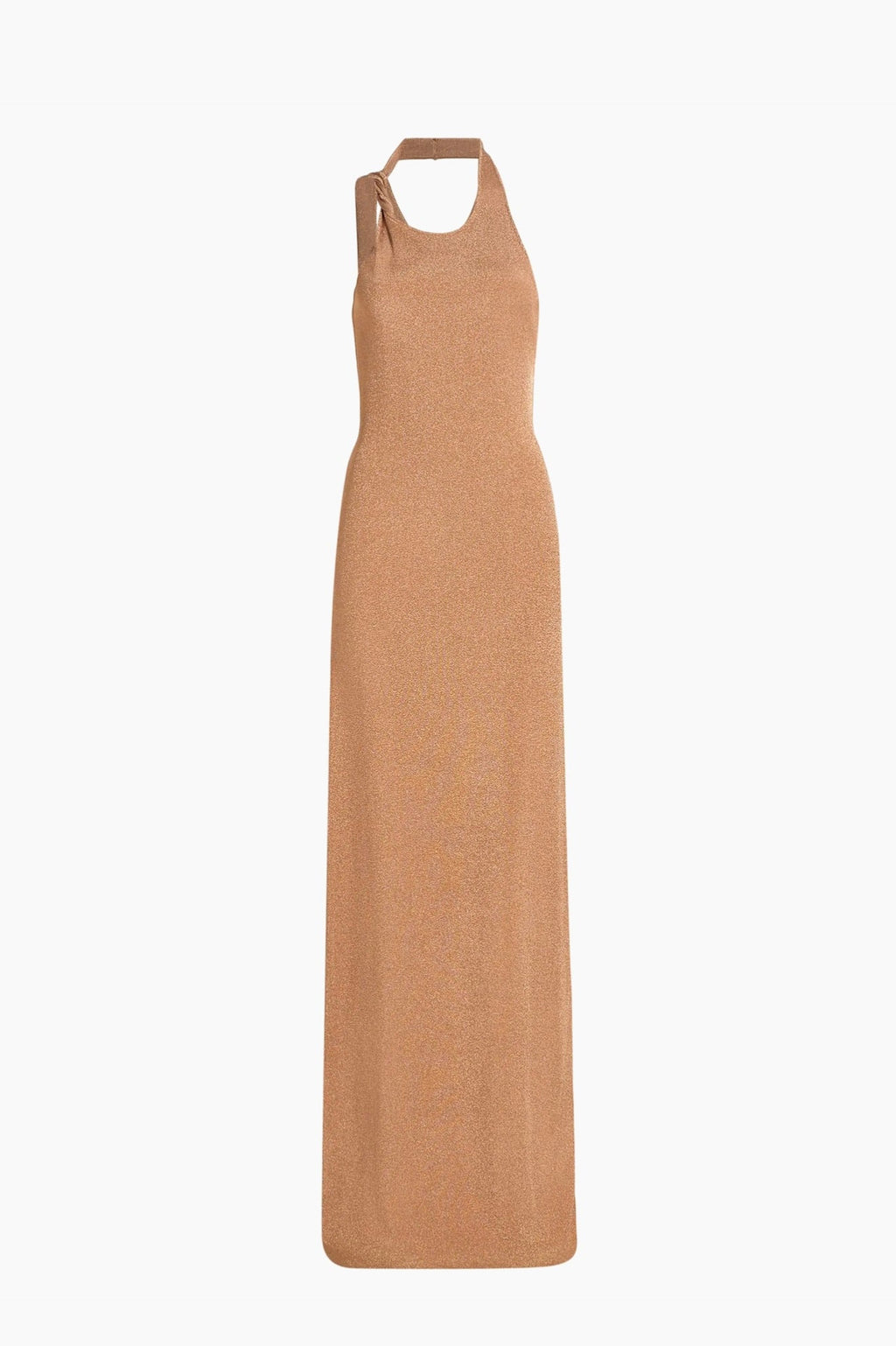 Fluid Shine Rust Halter Maxi Dress