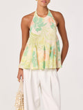 Center Back Self-Tie Tropical Print Chiffon Top