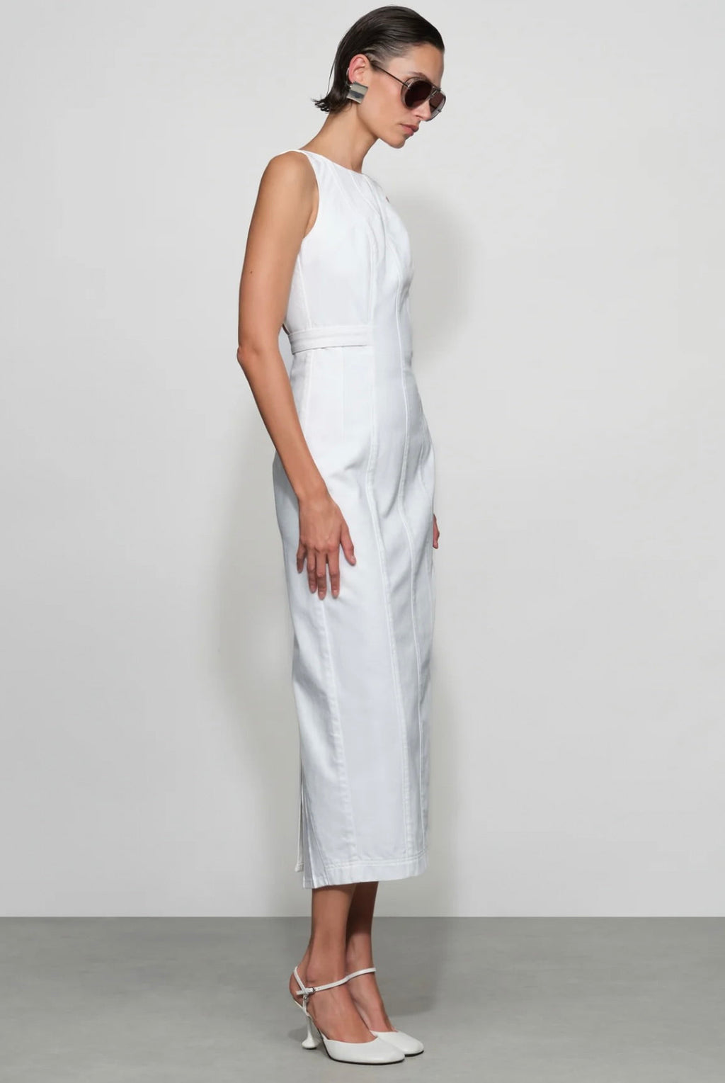White Architectural Denim Midi