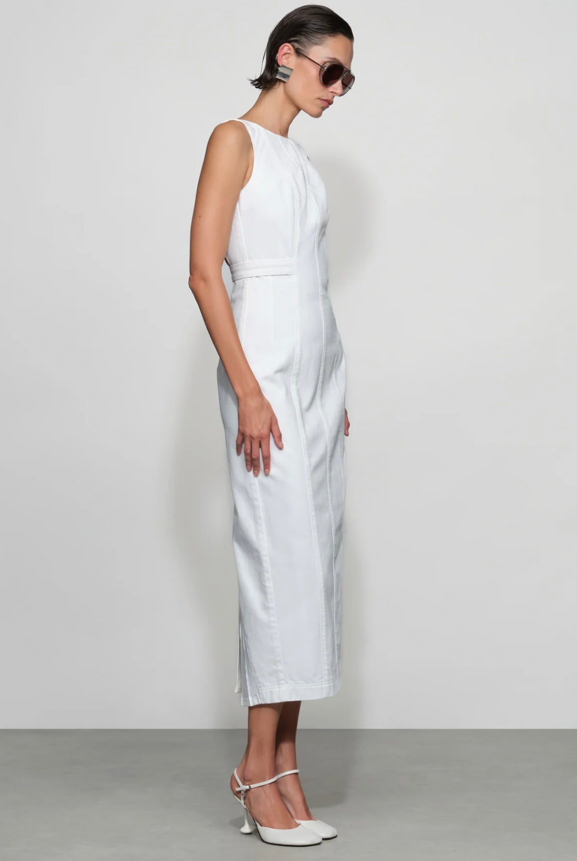 White Architectural Denim Midi