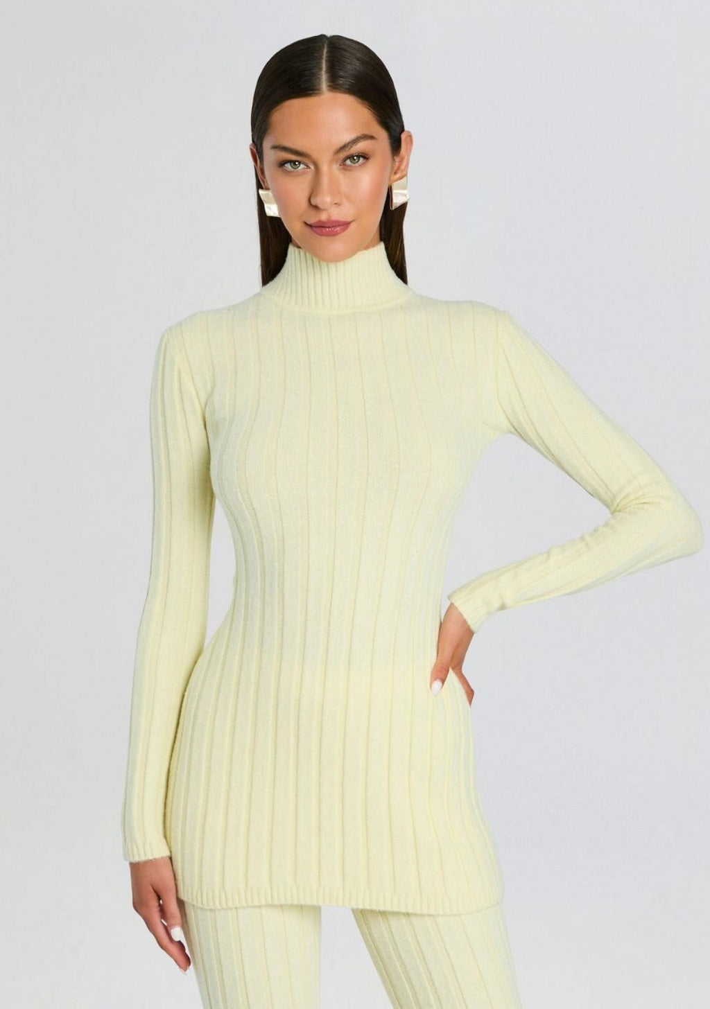 ‌Pastel Yellow Mock Neck Tunic