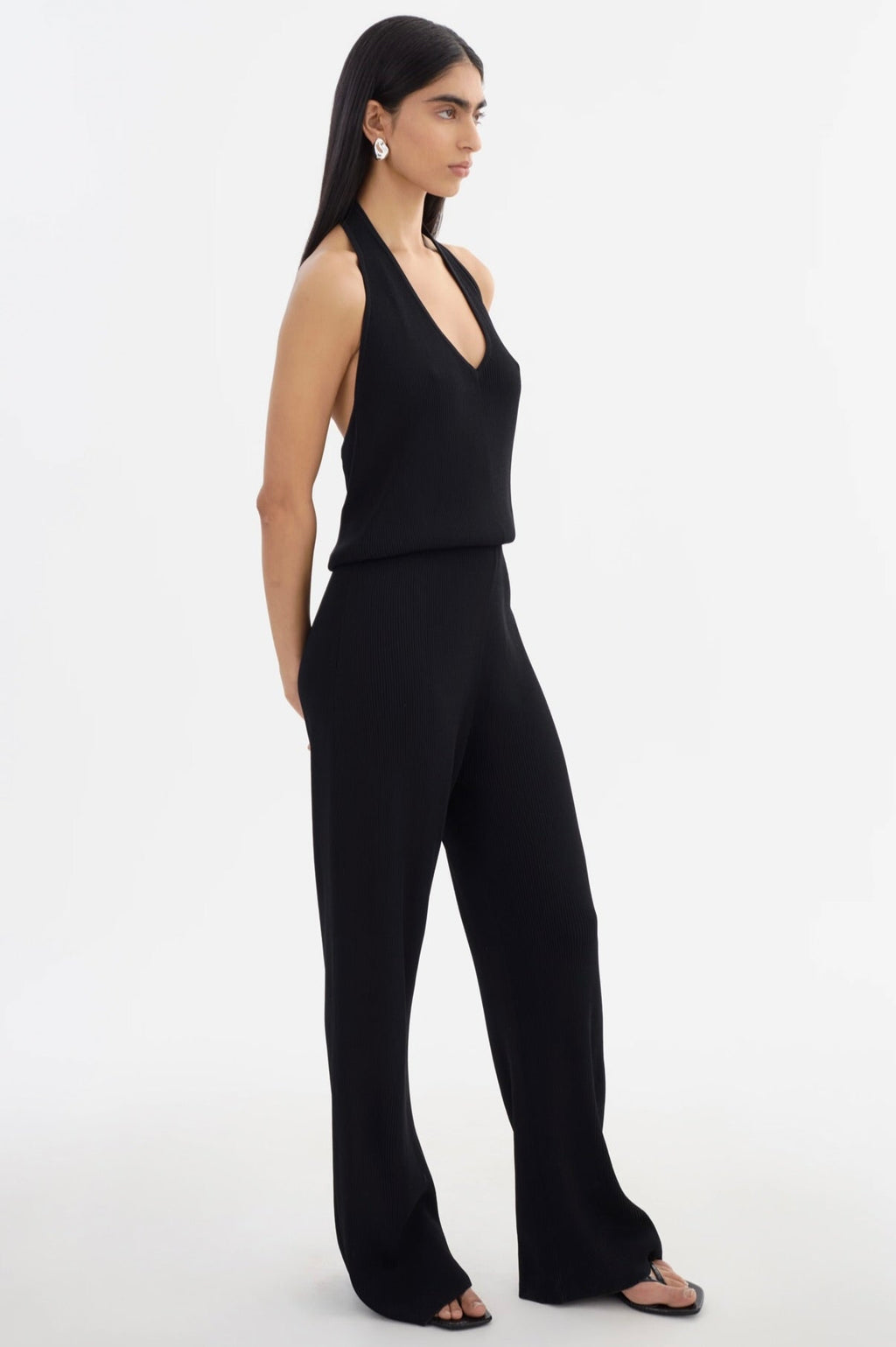 ‌Black Viscose Halter Jumpsuit