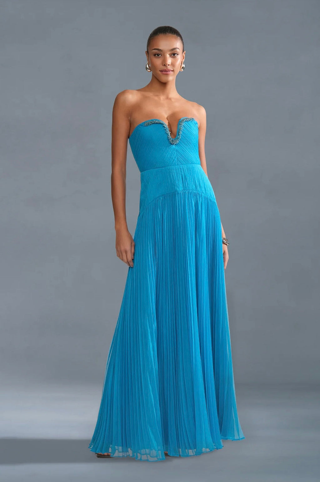 Azura Strapless 3D Beaded Pleated Floor-Length Gown