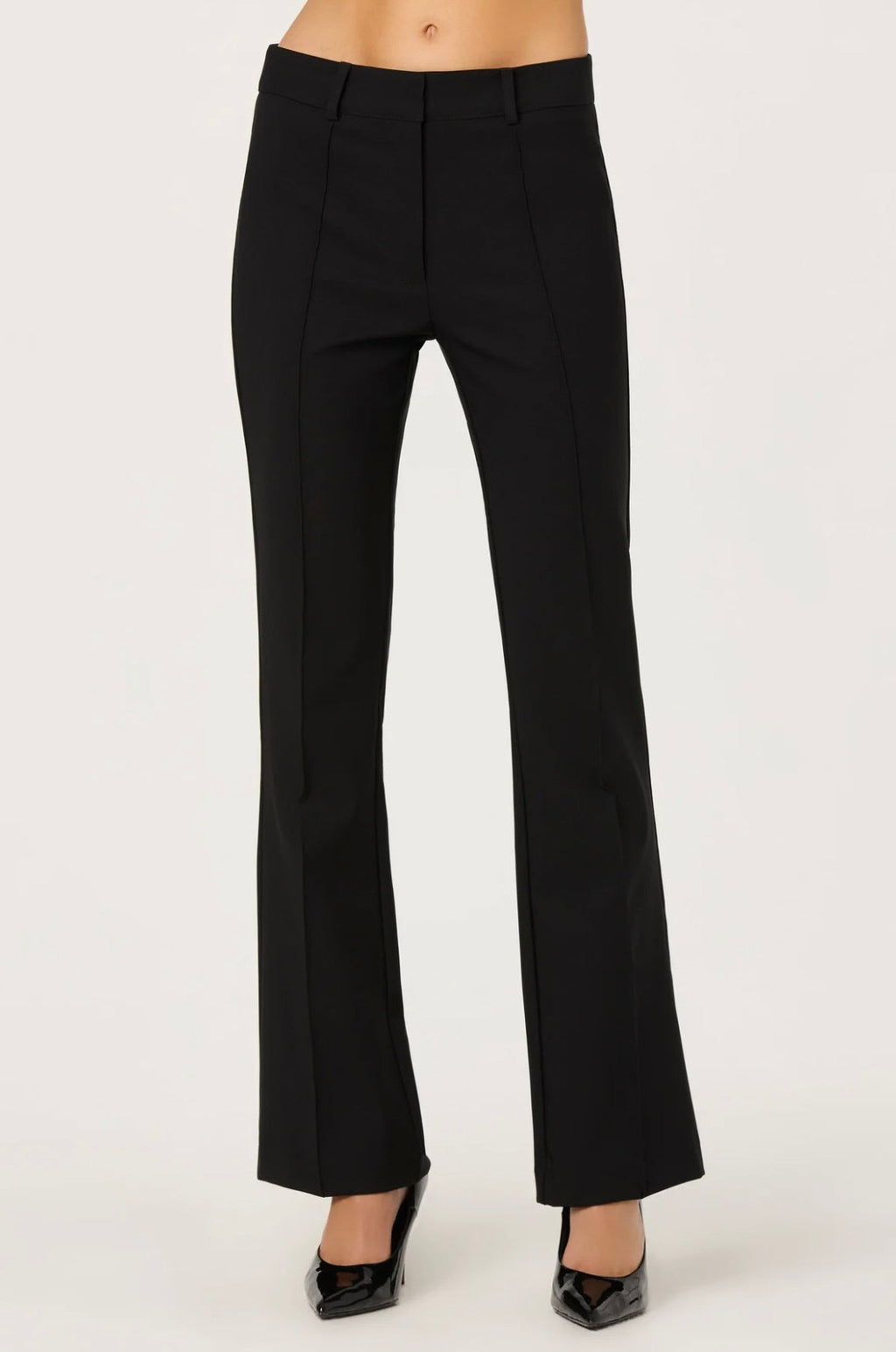 Silky-Feel Slightly Flared Ankle Pants with Faux Pockets