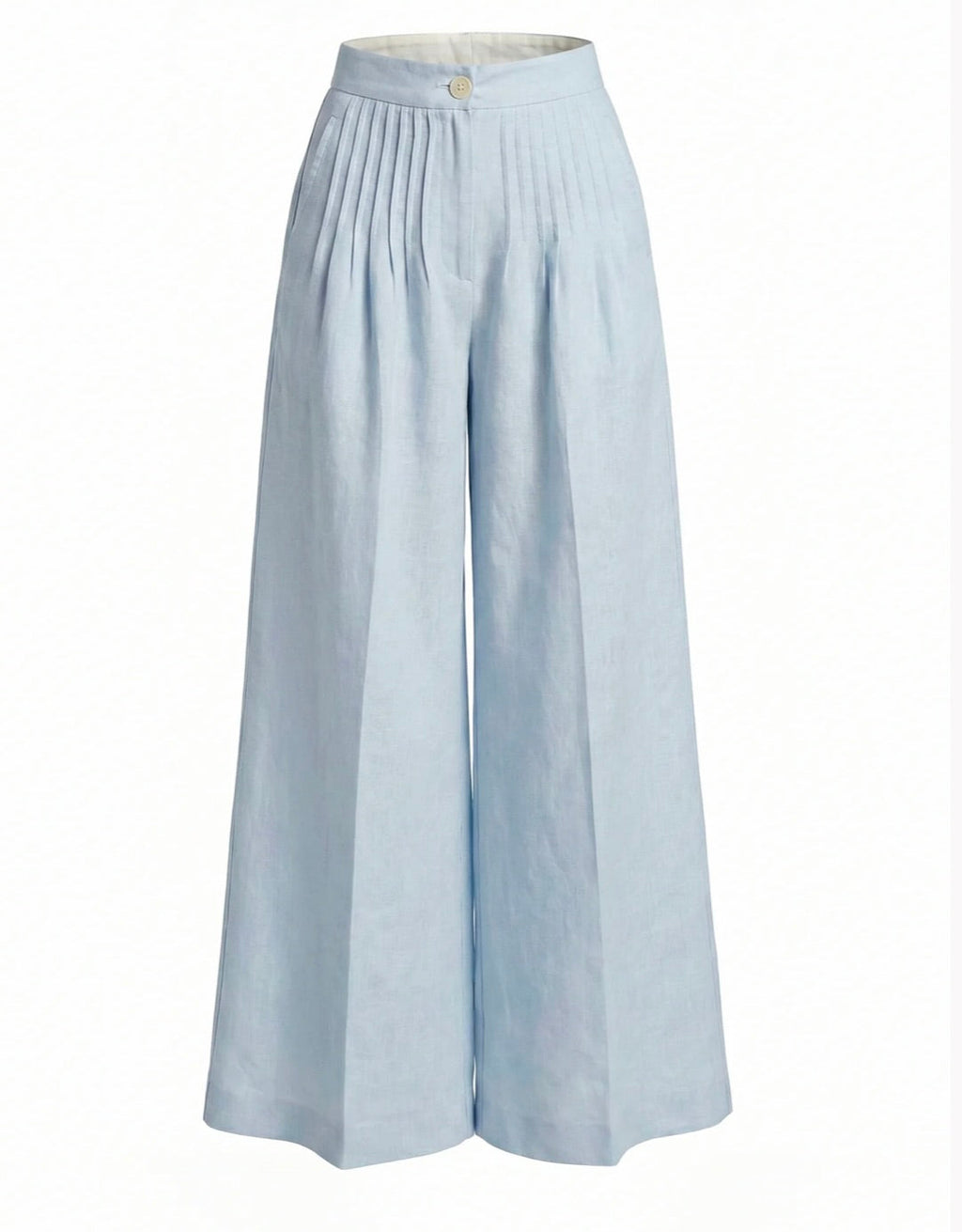 Ice Blue High-Waist Pleated Wide-Leg Pants
