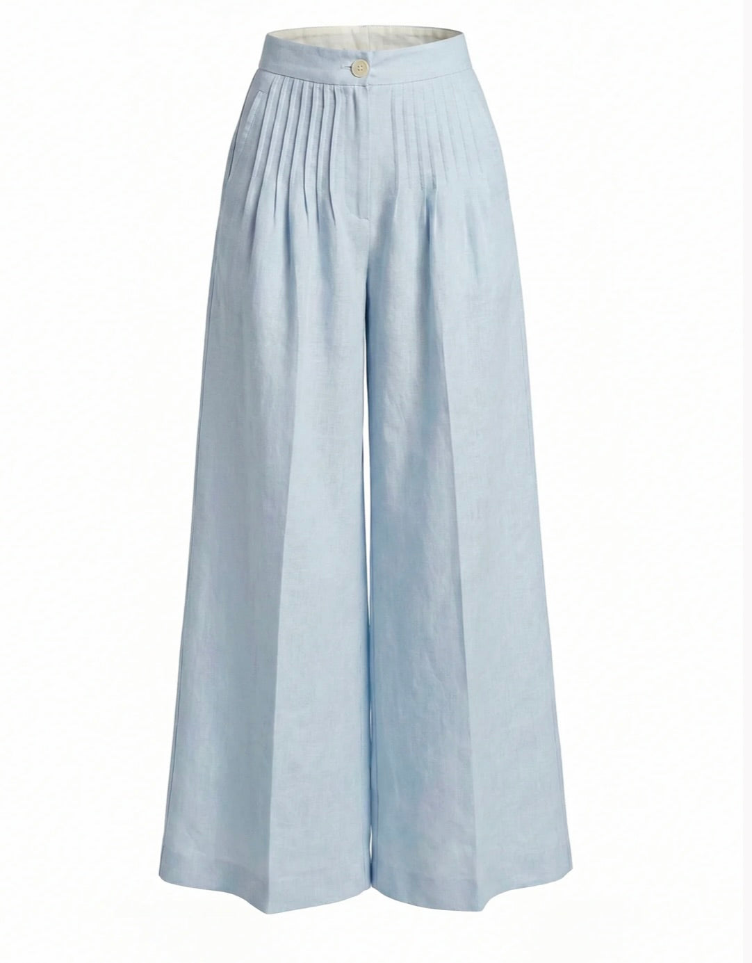 Ice Blue High-Waist Pleated Wide-Leg Pants