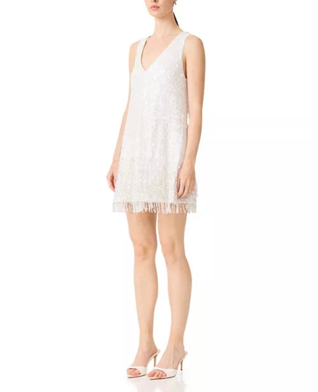White Sleeveless V-Neck Sequin Mini Dress