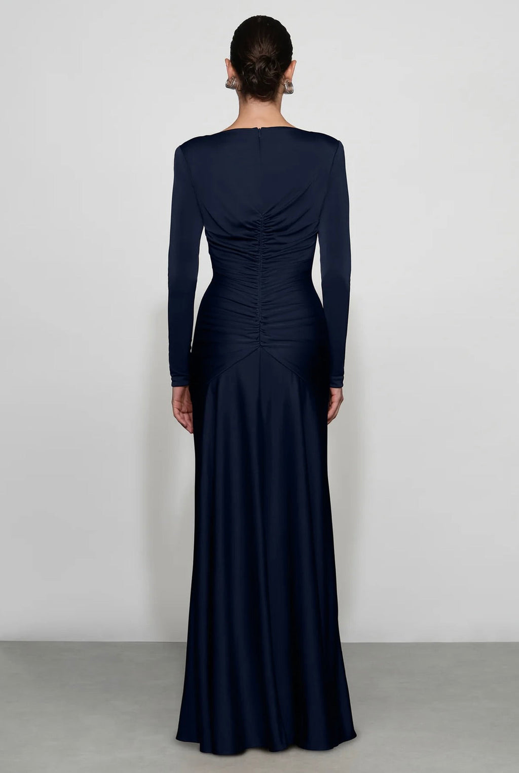 Long-Sleeve Central Ruched Evening Gown