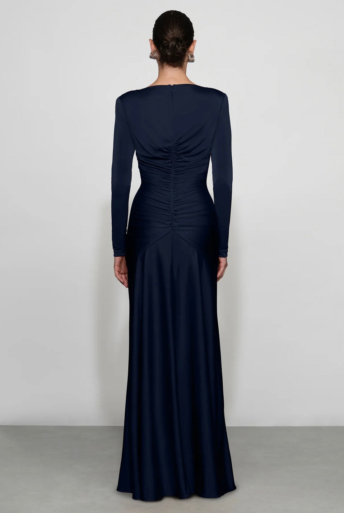 Long-Sleeve Central Ruched Evening Gown