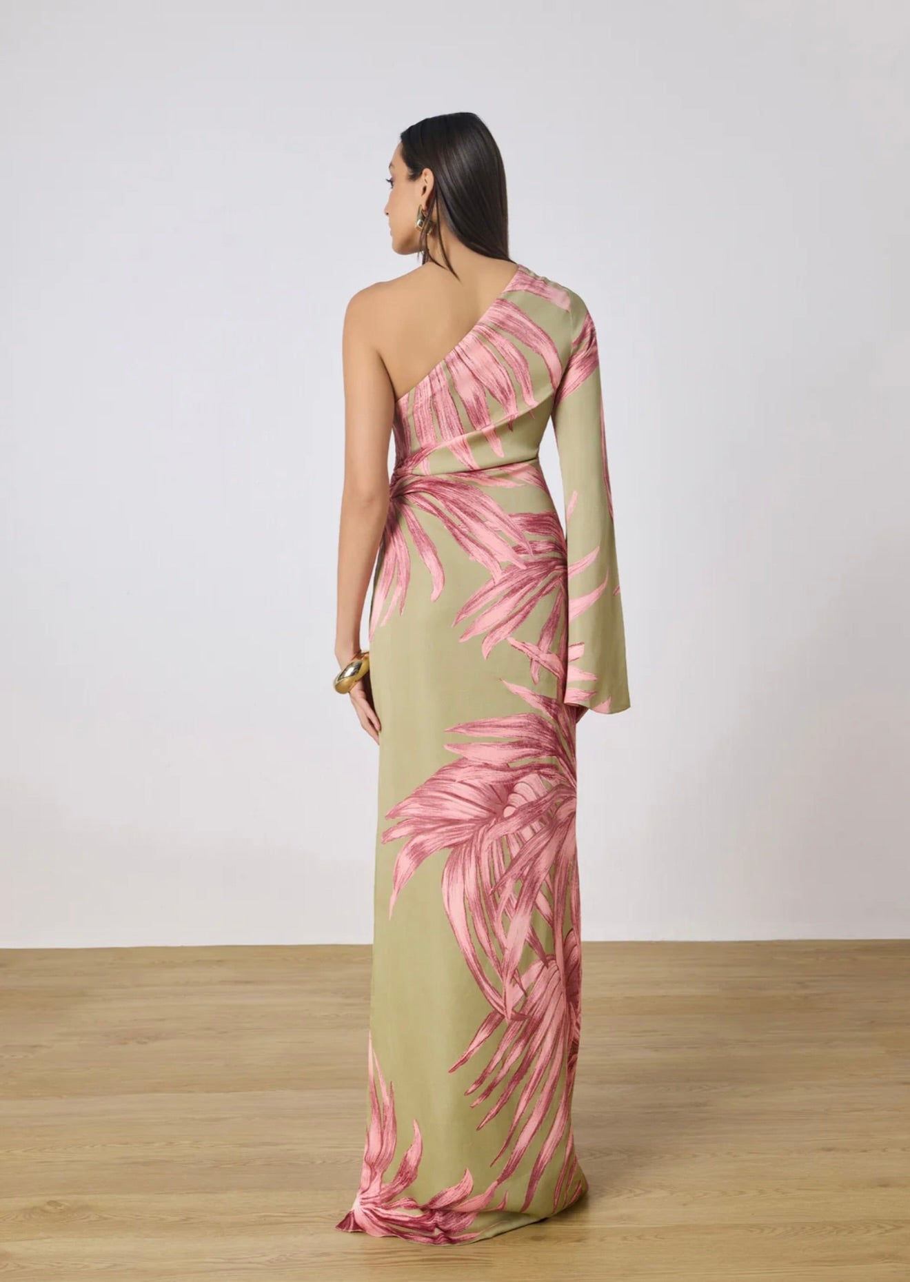 Green One-Shoulder Palm Dress