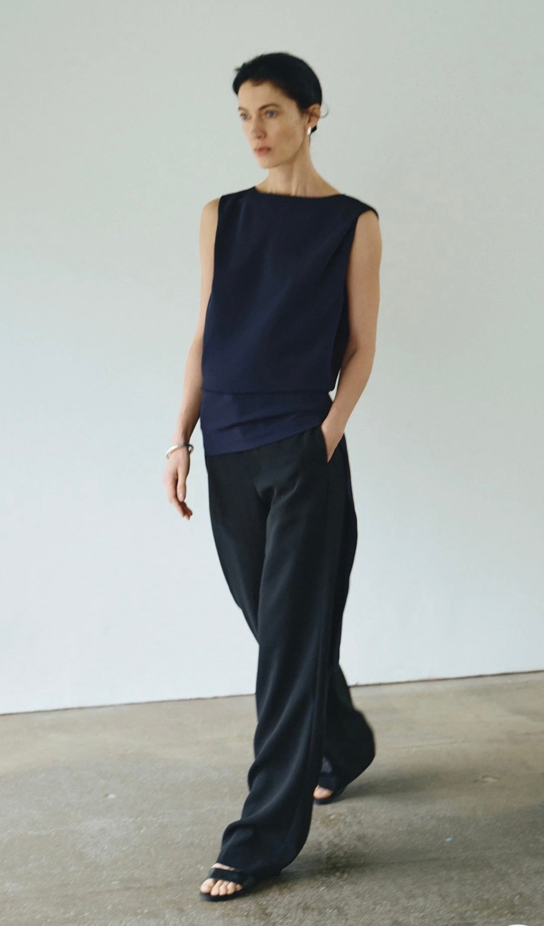 Navy Silky Stretch High-Low Tank
