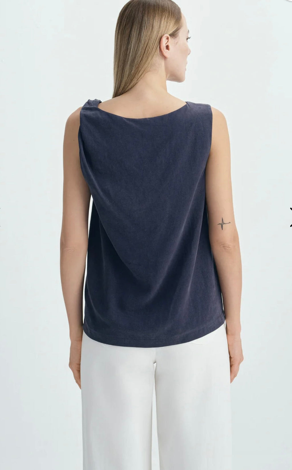 ‌Navy Twisted Shoulder Top