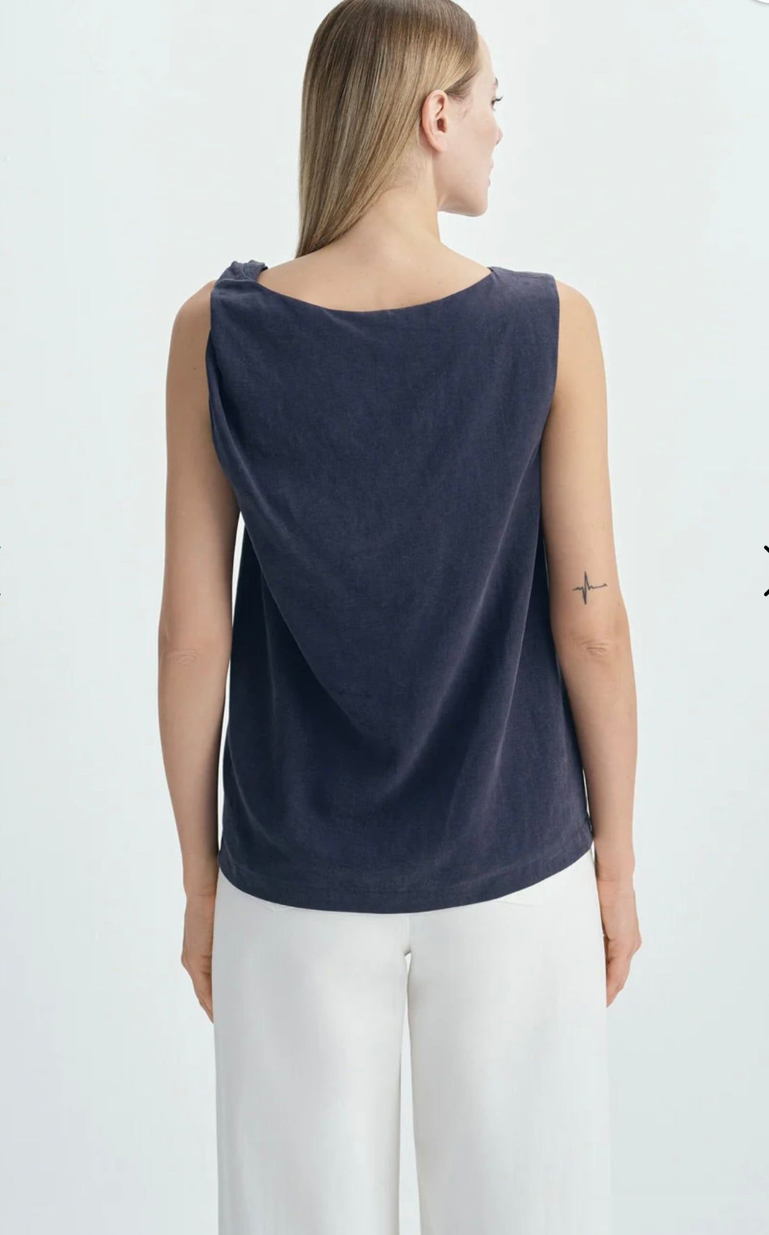 ‌Navy Twisted Shoulder Top