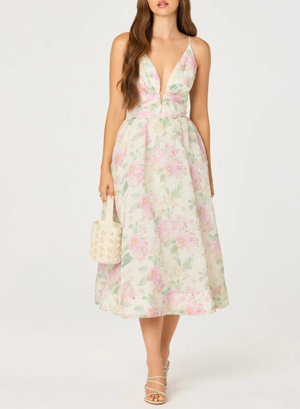 Pink Ivory Watercolor Floral Midi Dress
