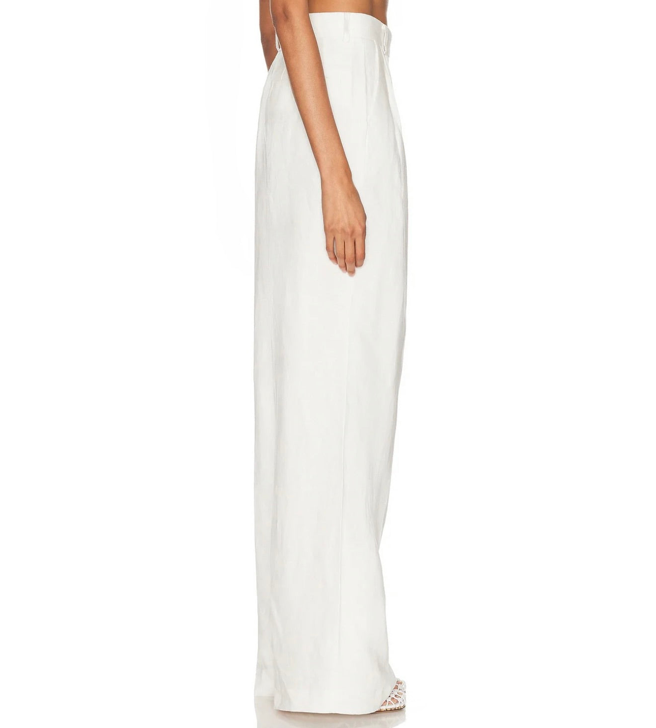 White High-Waist Front-Pleat Linen Trousers