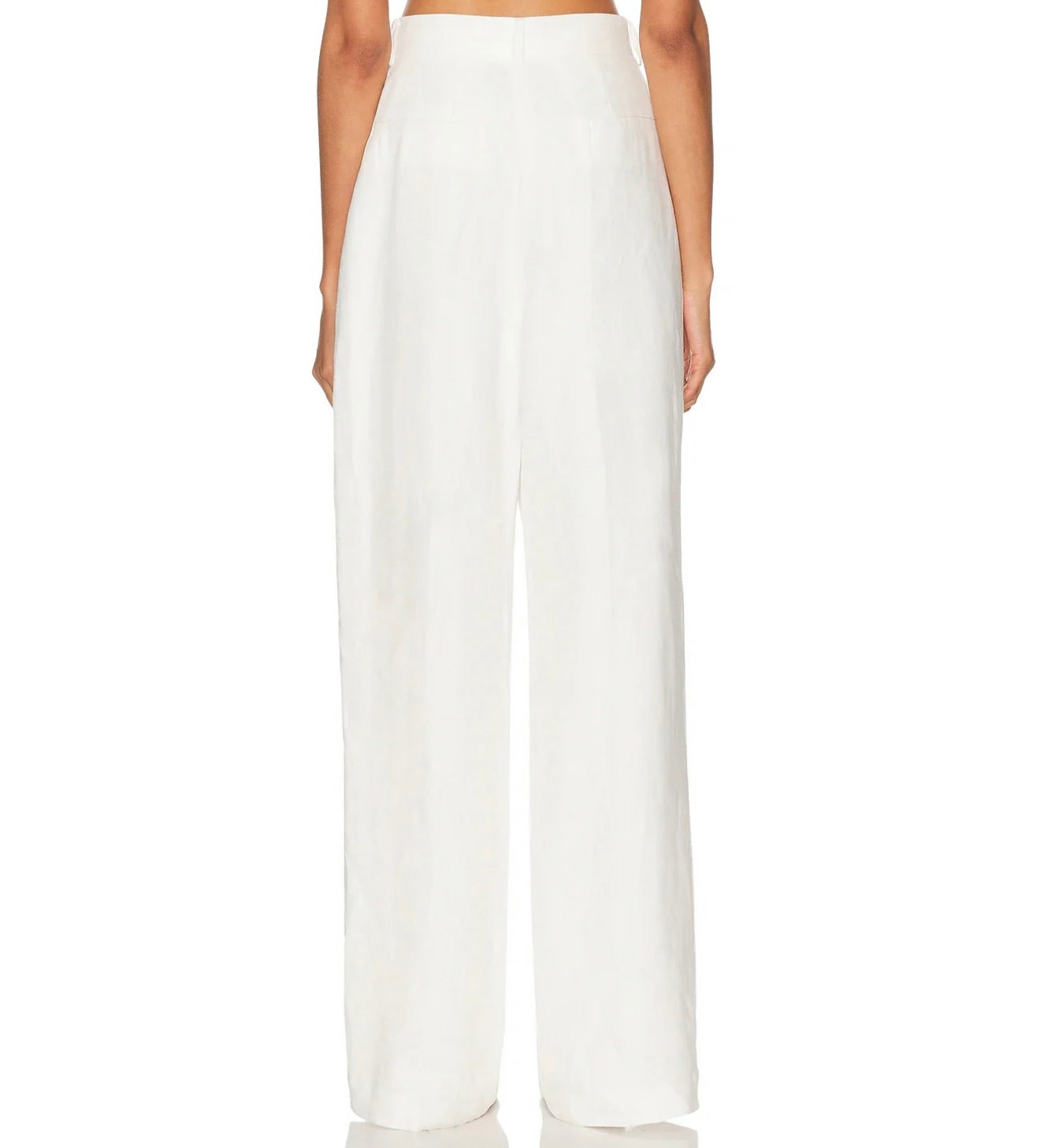 White High-Waist Front-Pleat Linen Trousers