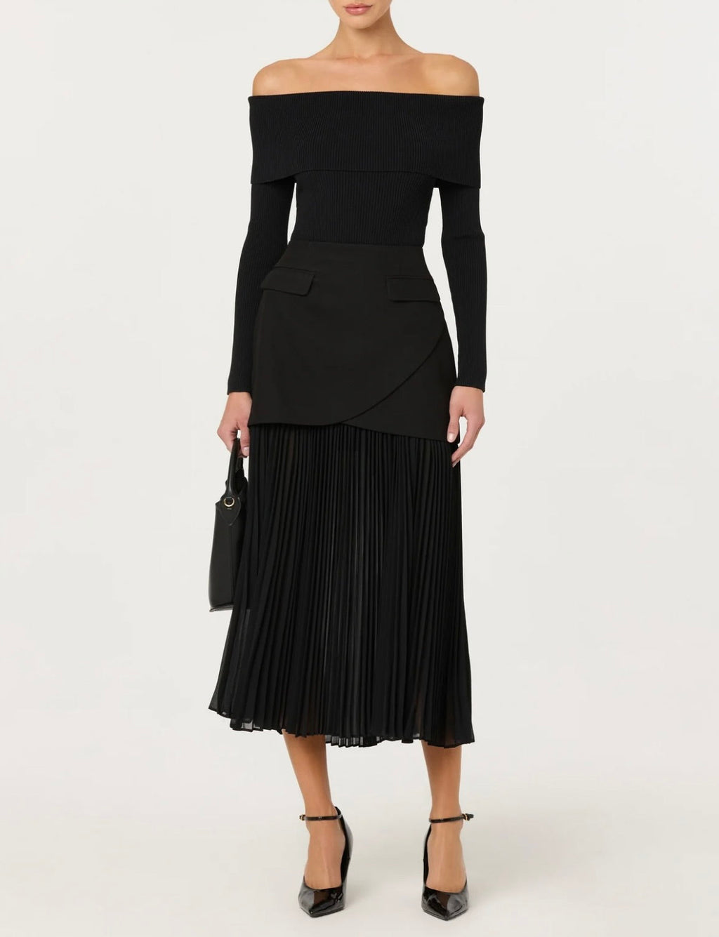 Semi-Sheer Pleated Layered Skirt with Architectural Silhouette
