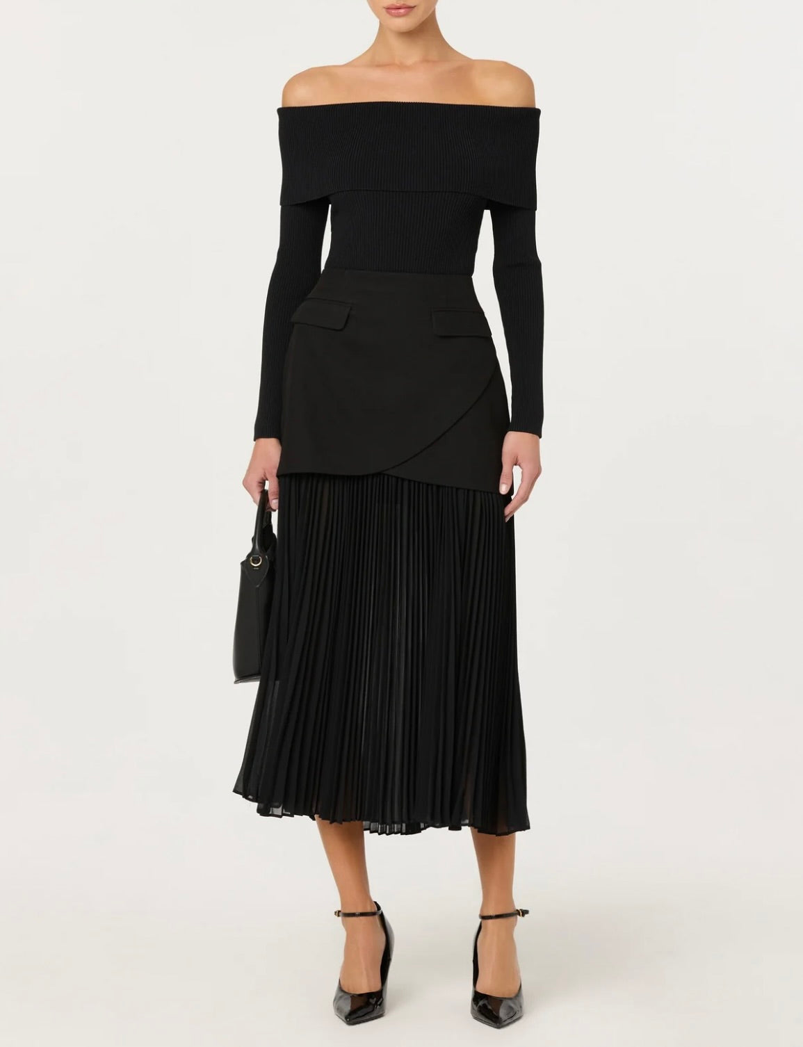 Semi-Sheer Pleated Layered Skirt with Architectural Silhouette