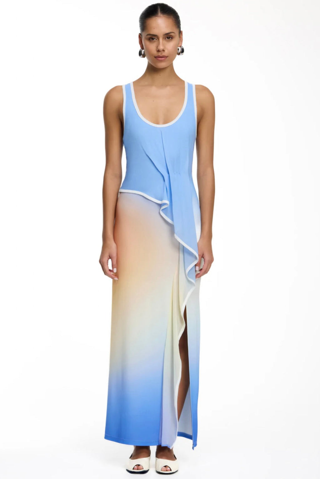 Asymmetrical Ruffled Sheer Dress