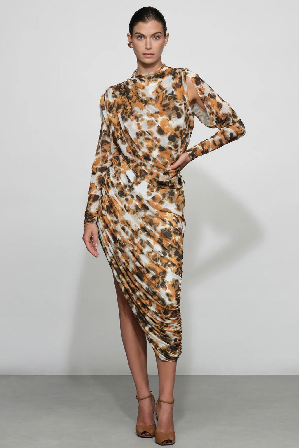 Pullover Long-Sleeve Fully-Lined Artistic Brushstroke Gown