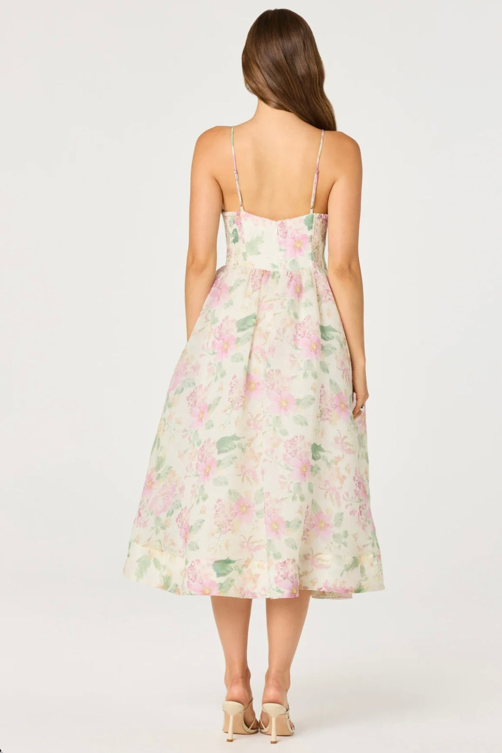 Pink Ivory Watercolor Floral Midi Dress