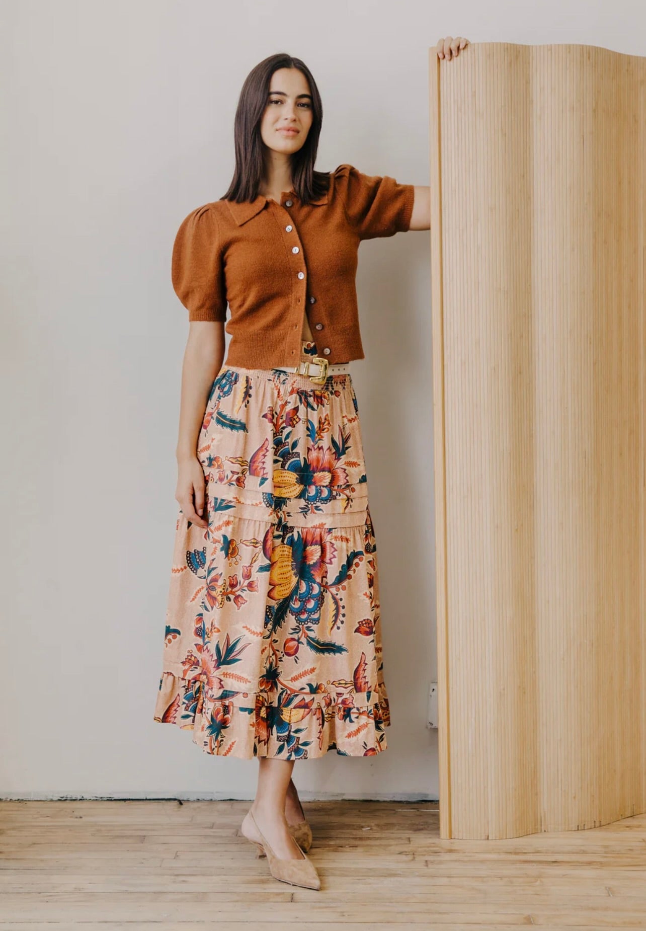 Elastic Smocked Waist Autumn Elegance Skirt