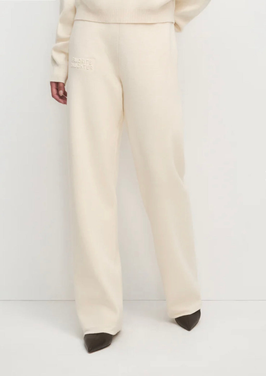 Ivory Cashmere-Cotton Wide-Leg Pants