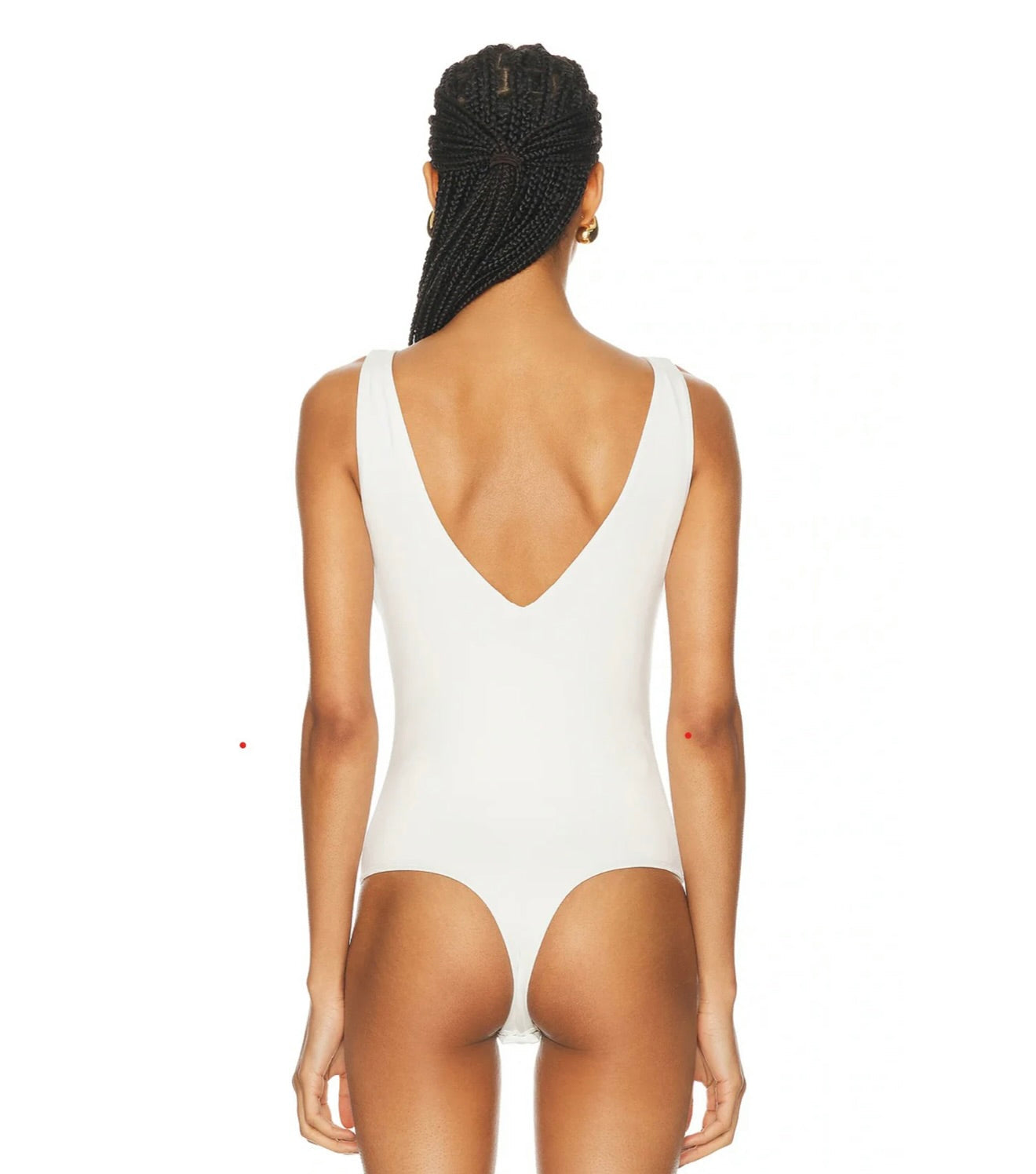 White Bamboo-Viscose Plunge V Bodysuit with Snap Closure