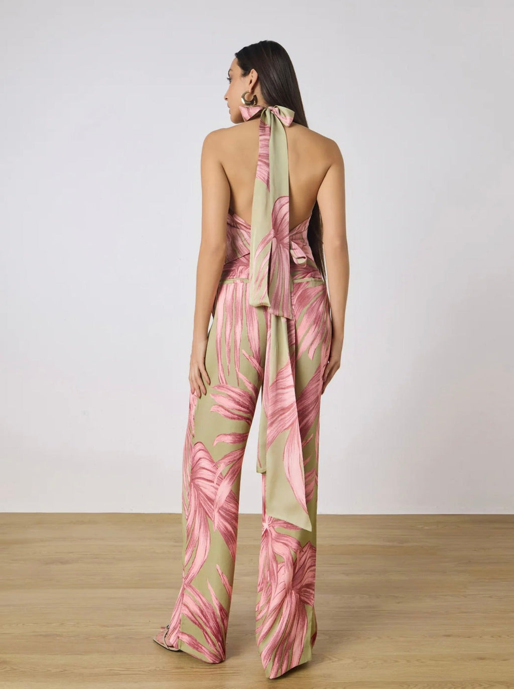 Organic Palm Leaf Pattern Fluid Drape All-Season Pants
