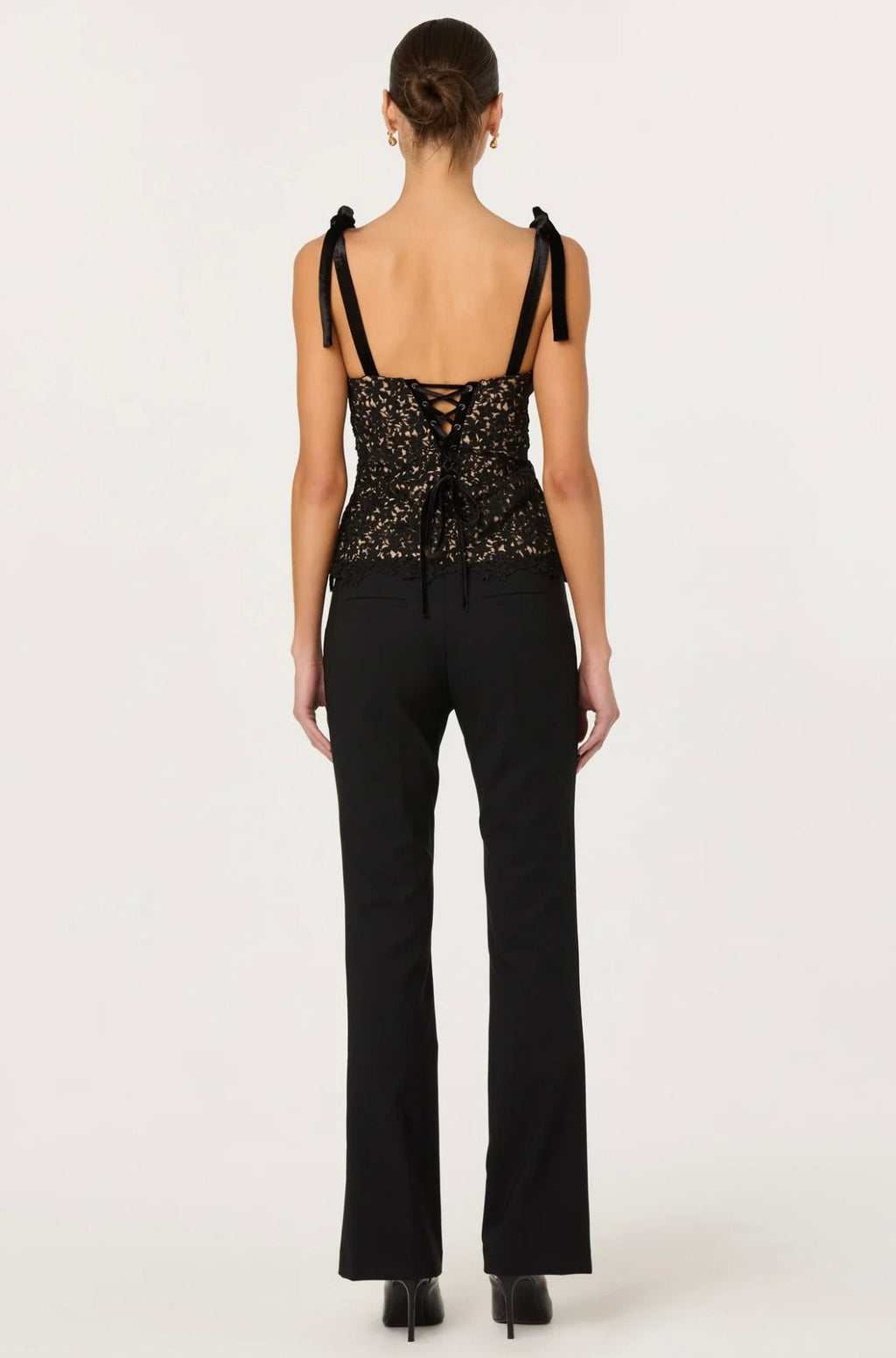 Silky-Feel Slightly Flared Ankle Pants with Faux Pockets