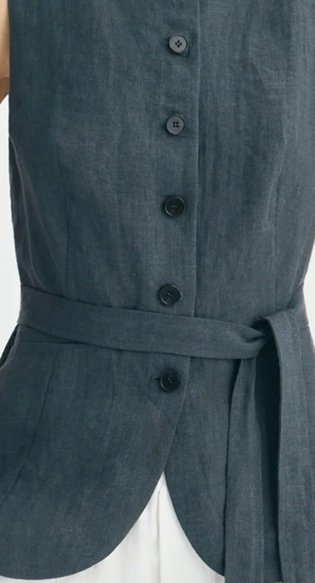 Slate Button-Front Tie-Waist Cotton Top