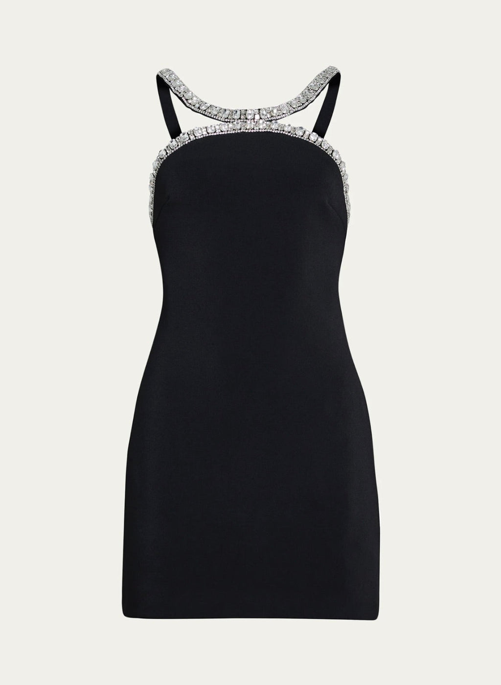 Black Halter Gemstone-Embellished Mini Dress