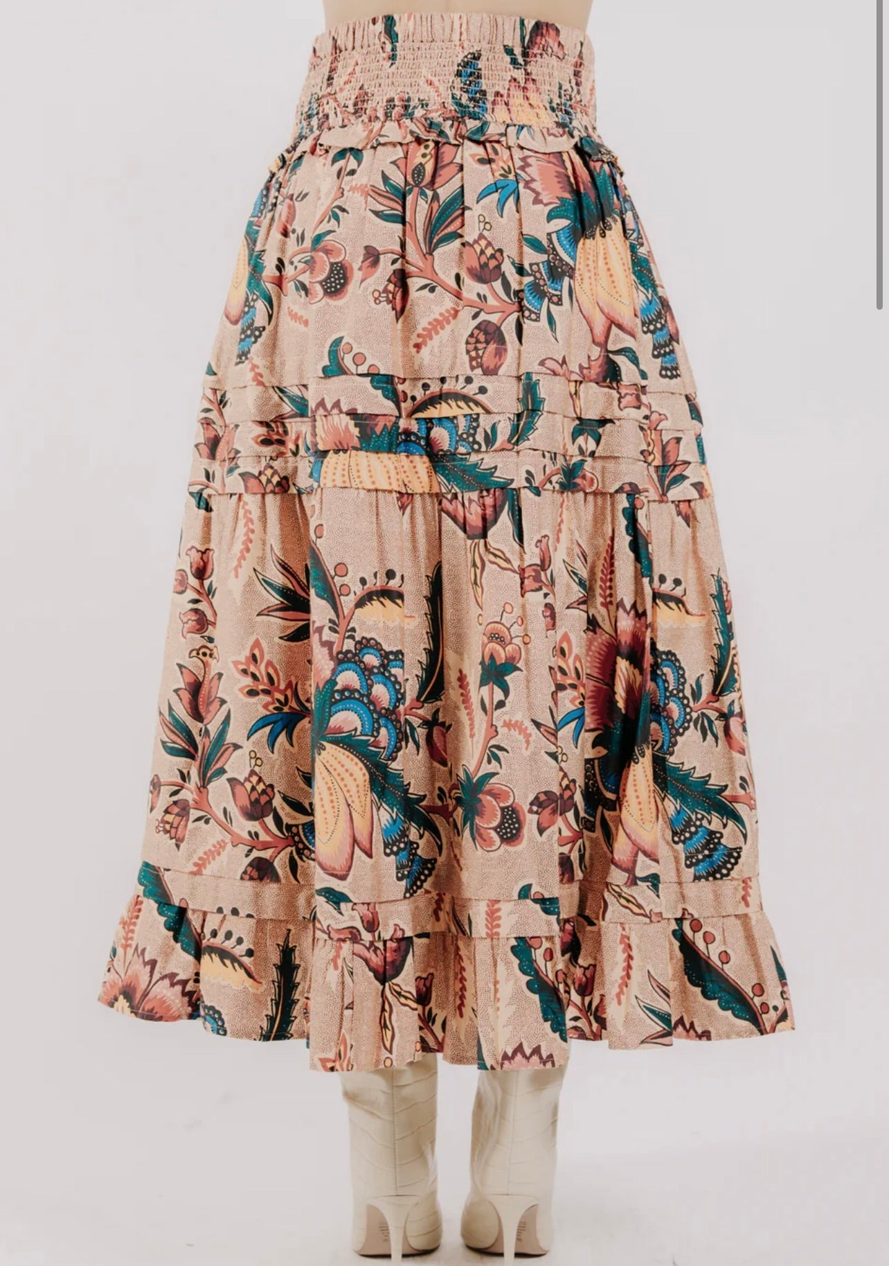 Elastic Smocked Waist Autumn Elegance Skirt