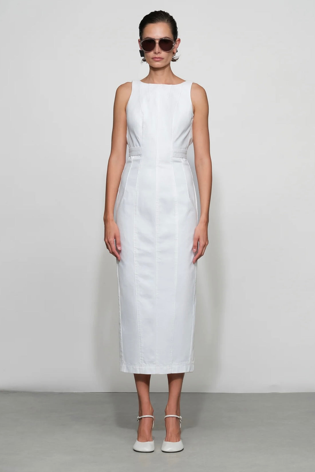 White Architectural Denim Midi