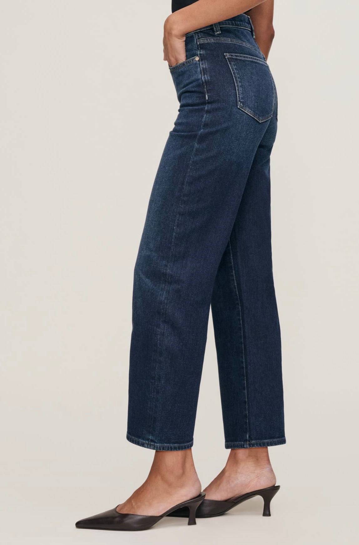 Artfully Whiskered Dark Sea Denim with Polished Hardware