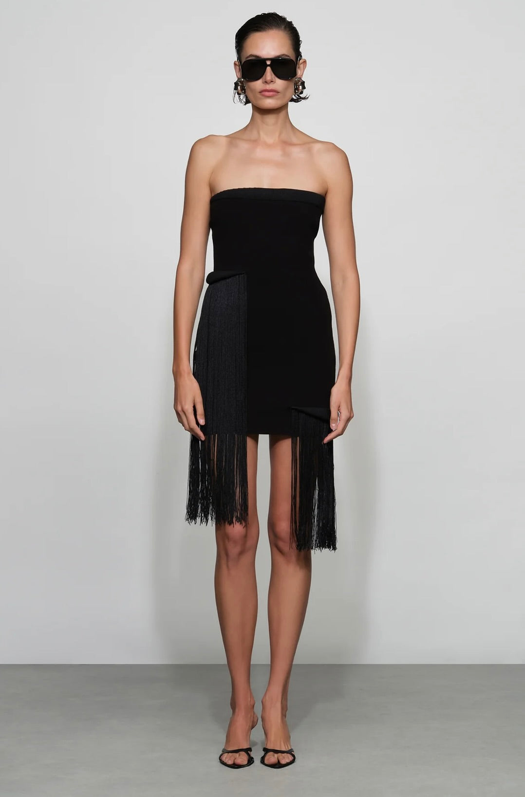 Black Tubular Fringe Knit Mini Dress